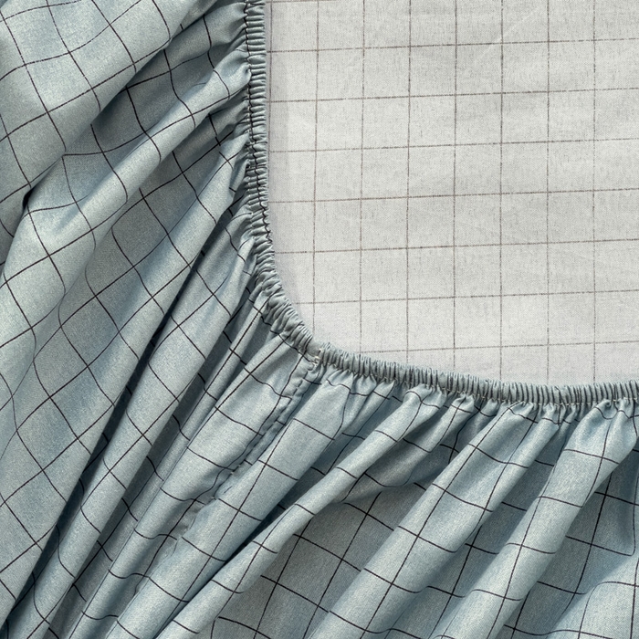 91家纺网 家纺一手货源 找家纺  楠沐家纺 2025新款印花亲肤芦荟棉水洗棉床笠 小蓝格