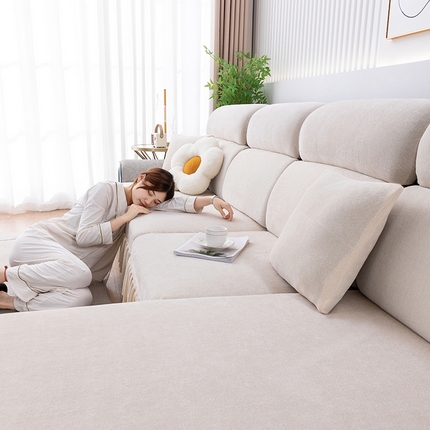 沐沐 2026新款雪尼尔裙边沙发笠 亚麻白