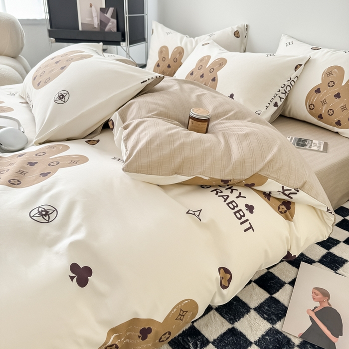 91家纺网 家纺一手货源 找家纺 呗旺鹿 2024新款休闲风全棉纯棉四件套 伯爵兔兔