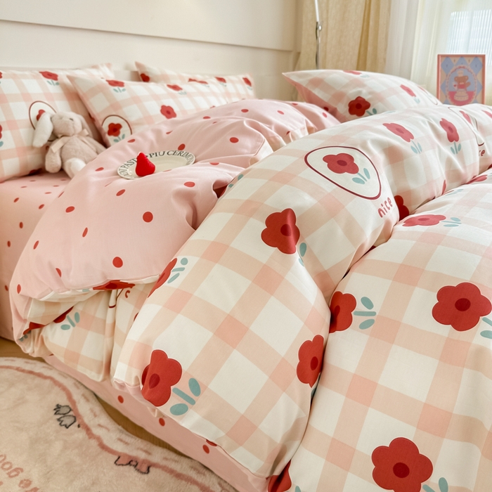 91家纺网 家纺一手货源 找家纺 呗旺鹿 2024新款小清新全棉纯棉四件套若摇