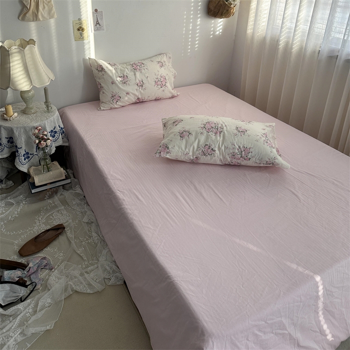 91家纺网 家纺一手货源 找家纺 恋恋三季 2024新款全棉单品床笠床单 全棉斜纹-baby粉