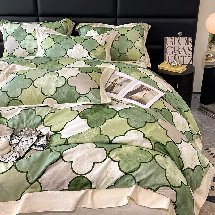 91家纺网 家纺一手货源 找家纺 金奇达 2024新款全棉宽边轻奢四件套 雅宝绿