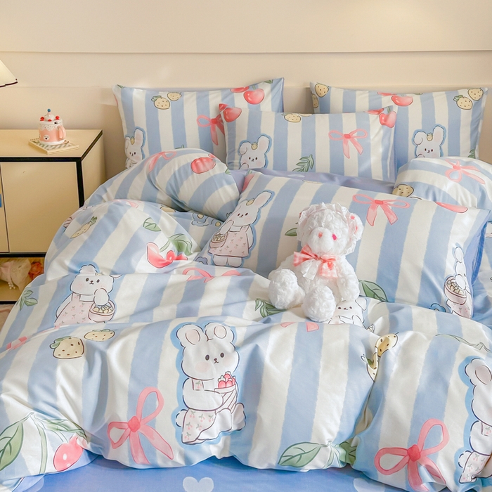 91家纺网 家纺一手货源 找家纺 呗旺鹿 2024新款小清新全棉纯棉四件套兔宝果园