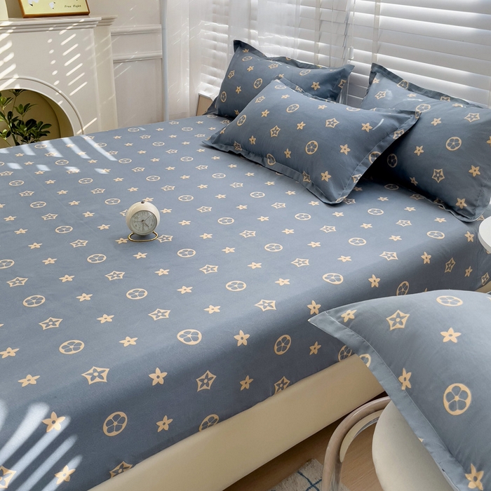 91家纺网 家纺一手货源 找家纺  楠沐家纺 2026新款印花亲肤芦荟棉水洗棉床笠 凯瑞拉