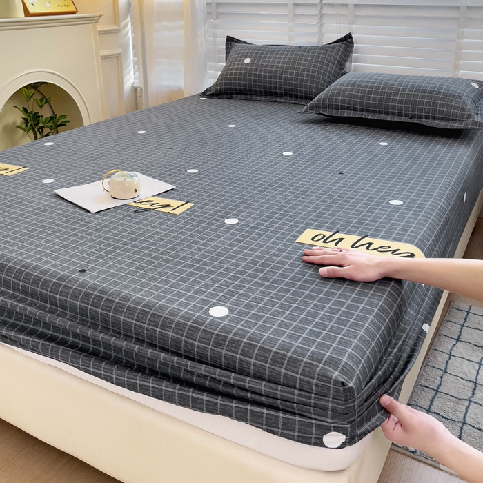 91家纺网 家纺一手货源 找家纺  楠沐家纺 2026新款印花亲肤芦荟棉水洗棉床笠 潮格