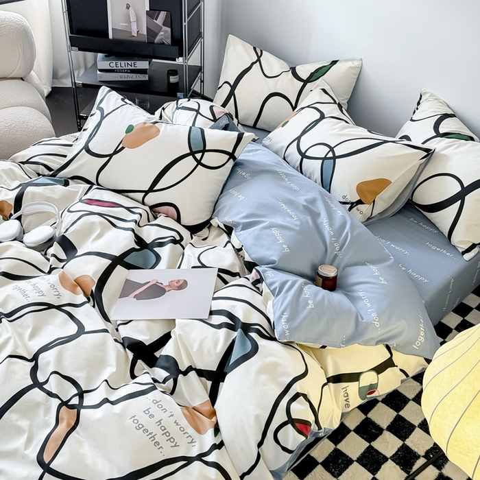 91家纺网 家纺一手货源 找家纺 呗旺鹿 2024新款休闲风全棉纯棉四件套 朗尼