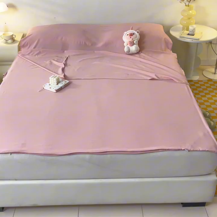 91家纺网 家纺一手货源 找家纺 梦之岛 2024新款A类泡泡棉酒店隔脏旅行睡袋 泡泡棉-奶油粉