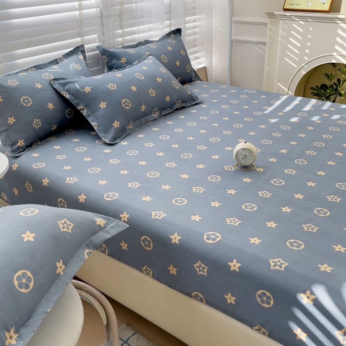 91家纺网 家纺一手货源 找家纺  楠沐家纺 2026新款印花亲肤芦荟棉水洗棉床笠 凯瑞拉