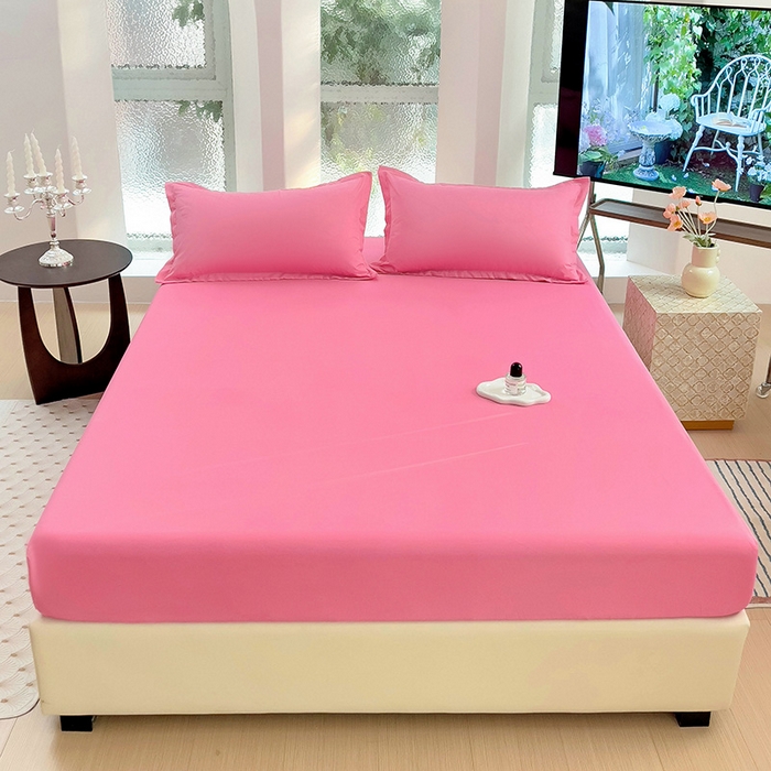 91家纺网 家纺一手货源 找家纺  楠沐家纺 2025新款纯色亲肤芦荟棉水洗棉床笠 玖红