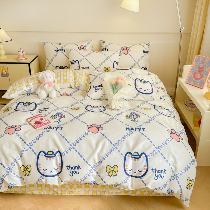 91家纺网 家纺一手货源 找家纺 呗旺鹿 2024新款小清新全棉纯棉四件套小懒猫