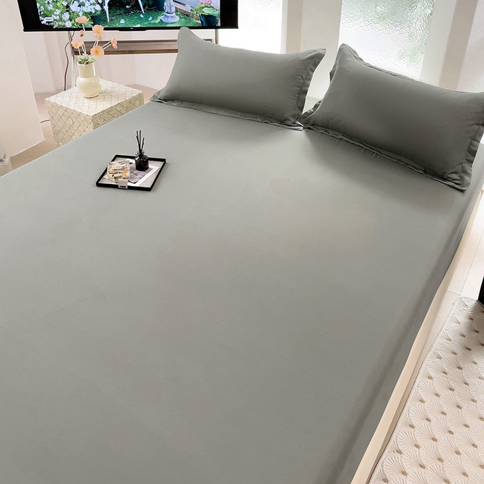 91家纺网 家纺一手货源 找家纺  楠沐家纺 2025新款纯色亲肤芦荟棉水洗棉床笠 灰色