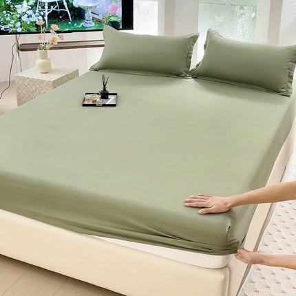  楠沐家纺 2025新款纯色亲肤芦荟棉水洗棉床笠 深绿