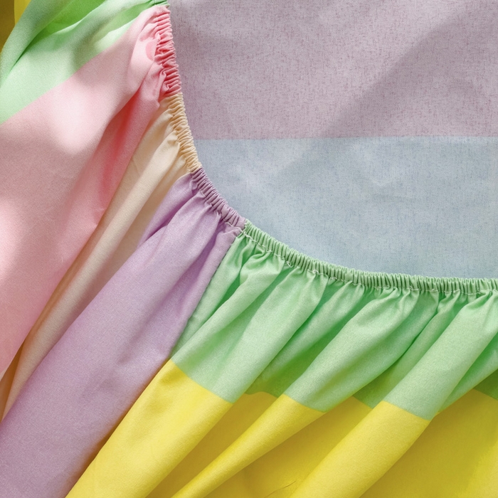 91家纺网 家纺一手货源 找家纺  楠沐家纺 2025新款印花亲肤芦荟棉水洗棉床笠 彩虹桥