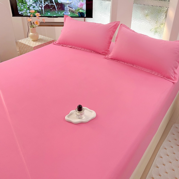 91家纺网 家纺一手货源 找家纺  楠沐家纺 2025新款纯色亲肤芦荟棉水洗棉床笠 玖红