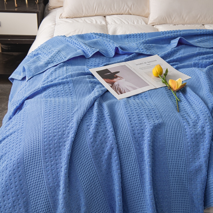 91家纺网 家纺一手货源 找家纺 雯雨家纺 2024老式怀旧A类纯棉毛巾被 蜂窝深蓝