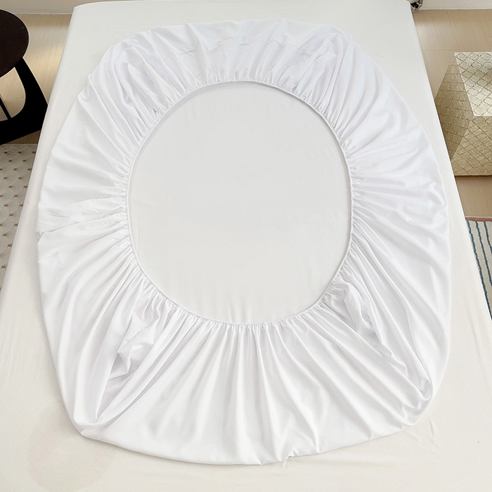 91家纺网 家纺一手货源 找家纺  楠沐家纺 2025新款纯色亲肤芦荟棉水洗棉床笠 本白