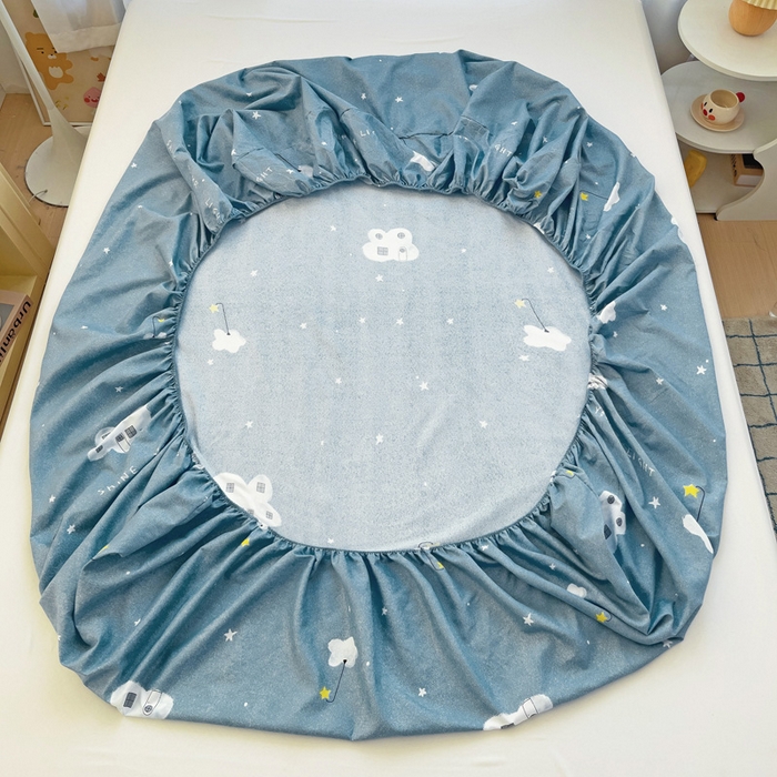 91家纺网 家纺一手货源 找家纺  楠沐家纺 2026新款印花亲肤芦荟棉水洗棉床笠 星星点灯