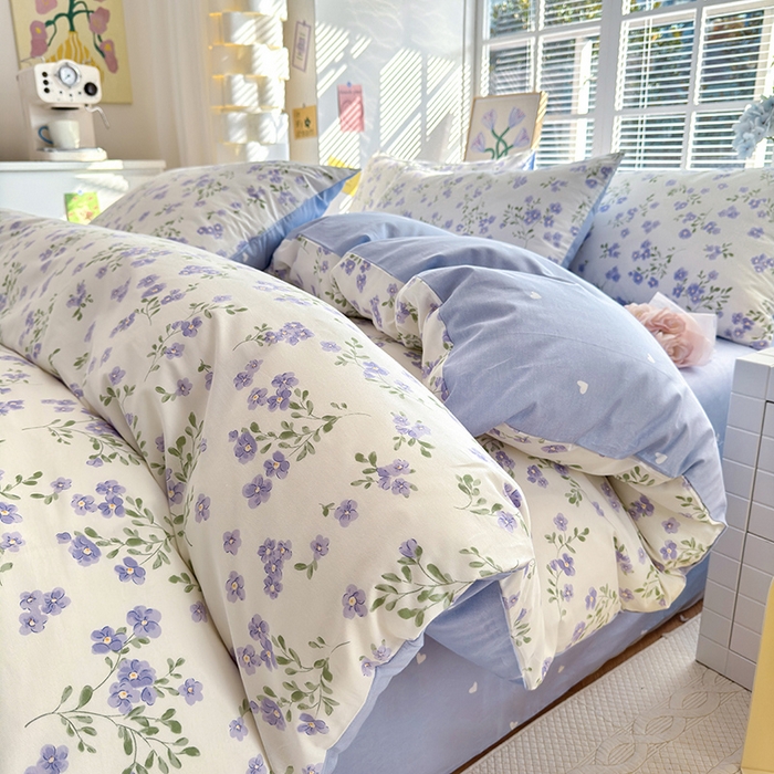91家纺网 家纺一手货源 找家纺 沐棉家居 2024新款小清新全棉13372印花单被套 紫藤花