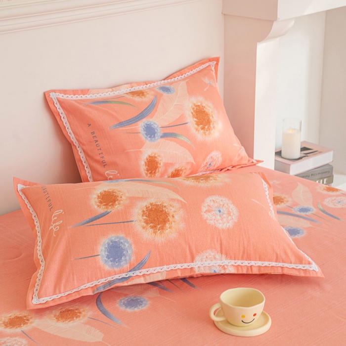 91家纺网 家纺一手货源 找家纺 首爱家纺 2025新款花边老粗布印花床单系列套件 蒲影花香