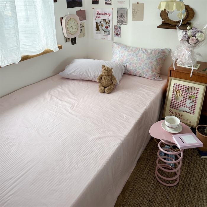 91家纺网 家纺一手货源 找家纺 恋恋三季 2024新款全棉单品床笠床单 全棉斜纹-浅粉