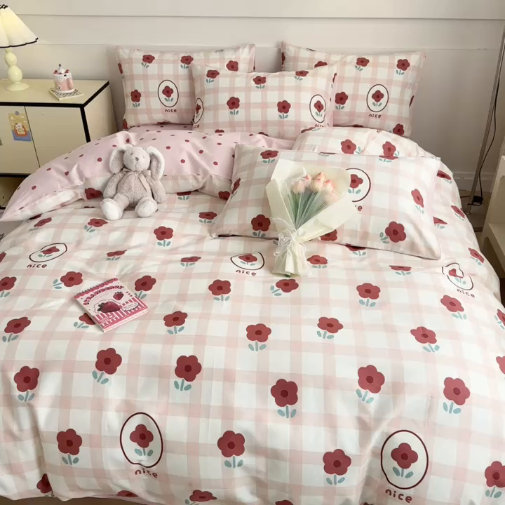 91家纺网 家纺一手货源 找家纺 呗旺鹿 2024新款小清新全棉纯棉四件套若摇