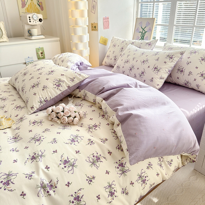 91家纺网 家纺一手货源 找家纺 沐棉家居 2024新款小清新全棉13372印花单被套 曼妙花姿