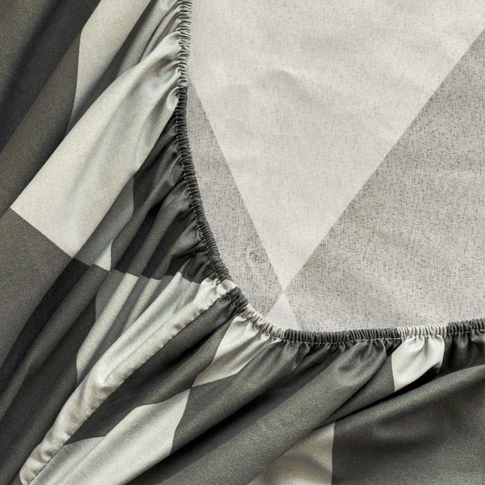 91家纺网 家纺一手货源 找家纺  楠沐家纺 2025新款印花亲肤芦荟棉水洗棉床笠 菱格灰