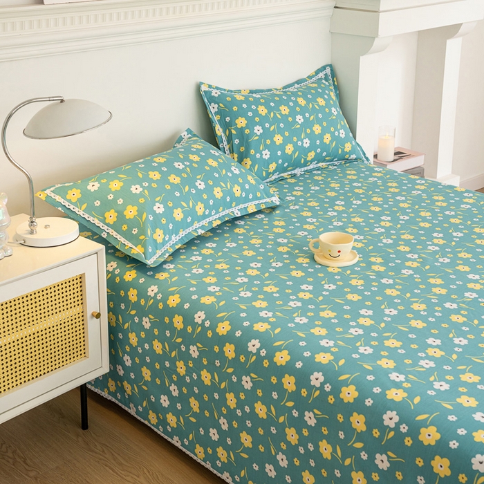 91家纺网 家纺一手货源 找家纺 首爱家纺 2025新款花边老粗布印花床单系列套件 繁花热情