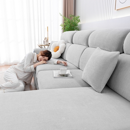 沐沐 2026新款雪尼尔裙边沙发笠 浅中灰