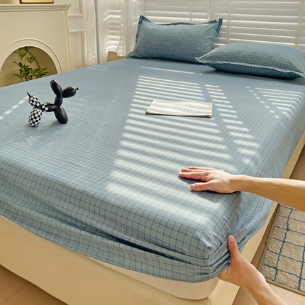  楠沐家纺 2025新款印花亲肤芦荟棉水洗棉床笠 小蓝格
