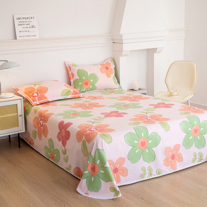 91家纺网 家纺一手货源 找家纺 首爱家纺 2025新款花边老粗布印花床单系列套件 花恋曲