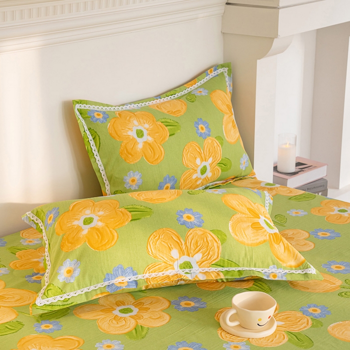 91家纺网 家纺一手货源 找家纺 首爱家纺 2025新款花边老粗布印花床单系列套件 时尚花梦