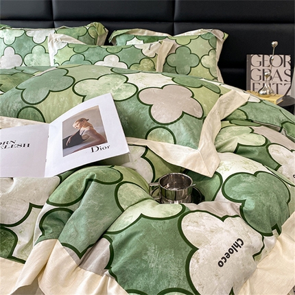 91家纺网 家纺一手货源 找家纺 金奇达 2024新款全棉宽边轻奢四件套 雅宝绿