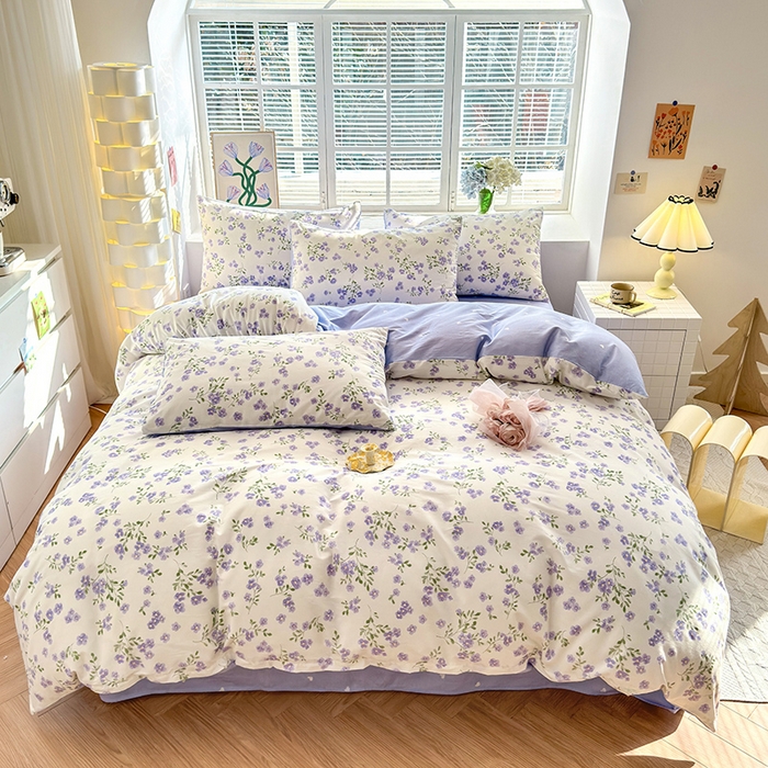 91家纺网 家纺一手货源 找家纺 沐棉家居 2024新款小清新全棉13372印花单被套 紫藤花