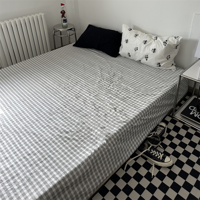 91家纺网 家纺一手货源 找家纺 恋恋三季 2024新款全棉单品床笠床单 全棉斜纹-错落格灰