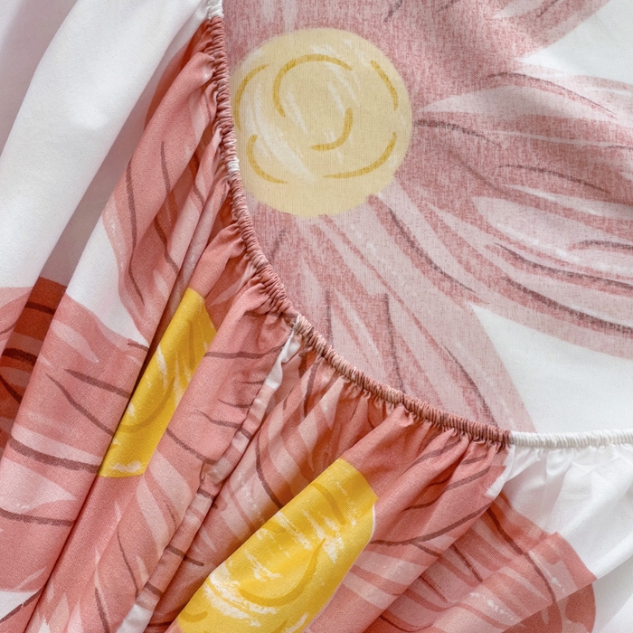 91家纺网 家纺一手货源 找家纺  楠沐家纺 2025新款印花亲肤芦荟棉水洗棉床笠 阳光花苑-粉