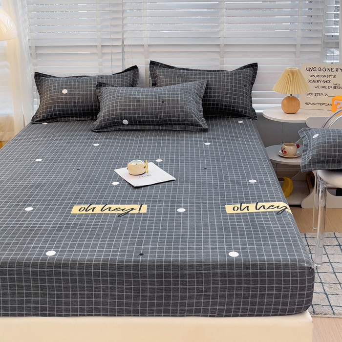 91家纺网 家纺一手货源 找家纺  楠沐家纺 2026新款印花亲肤芦荟棉水洗棉床笠 潮格