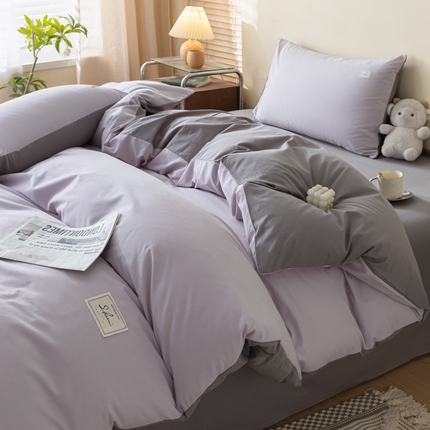 91家纺网 家纺一手货源 找家纺 （总）木子家纺 2024新款纯色双拼40支全棉水洗棉四件套