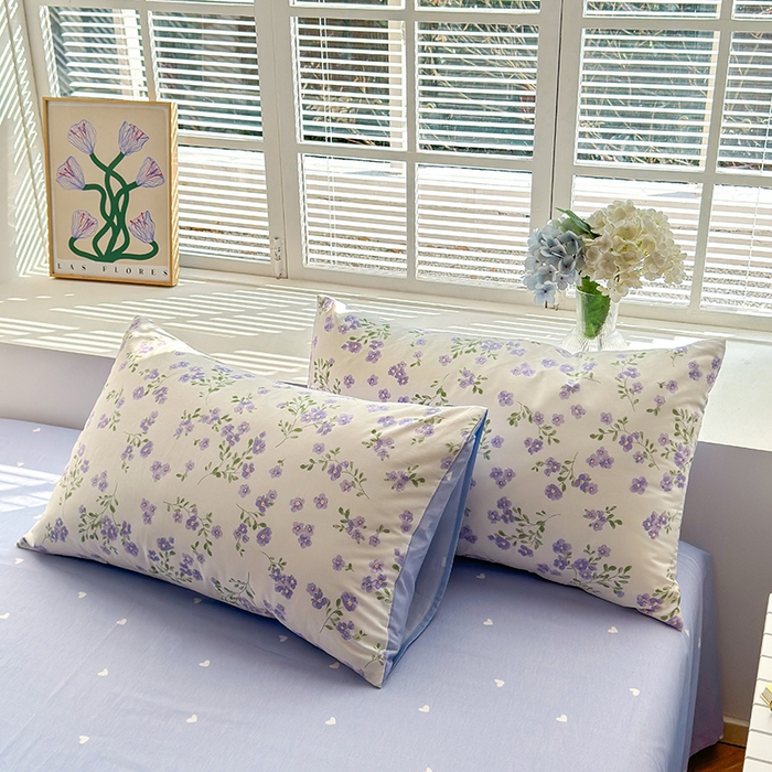 91家纺网 家纺一手货源 找家纺 沐棉家居 2024新款小清新全棉13372印花单枕套 紫藤花