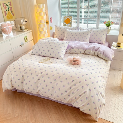 沐棉家居 2024新款小清新全棉13372印花单被套 紫色花语