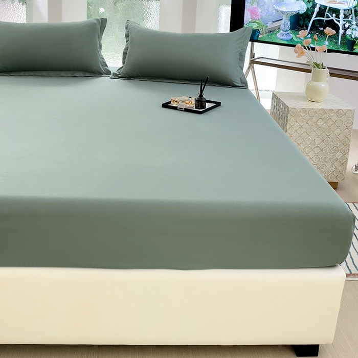 91家纺网 家纺一手货源 找家纺  楠沐家纺 2025新款纯色亲肤芦荟棉水洗棉床笠 军绿