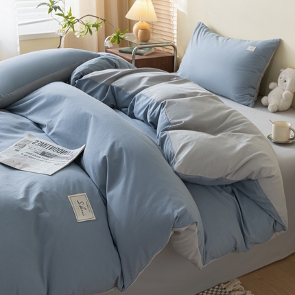 91家纺网 家纺一手货源 找家纺 （总）木子家纺 2024新款纯色双拼40支全棉水洗棉四件套