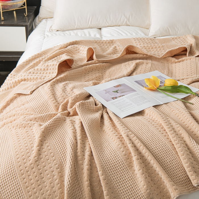 91家纺网 家纺一手货源 找家纺 雯雨家纺 2024老式怀旧A类纯棉毛巾被 蜂窝驼