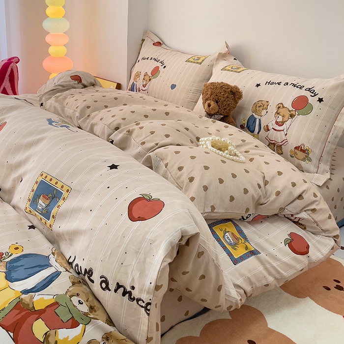 91家纺网 家纺一手货源 找家纺 乐童 2024新款直播爆款13070纯棉印花吊边款一字绣四件套 安享生活