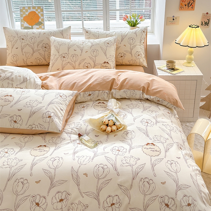 91家纺网 家纺一手货源 找家纺 沐棉家居 2024新款小清新全棉13372印花单被套 娜朵