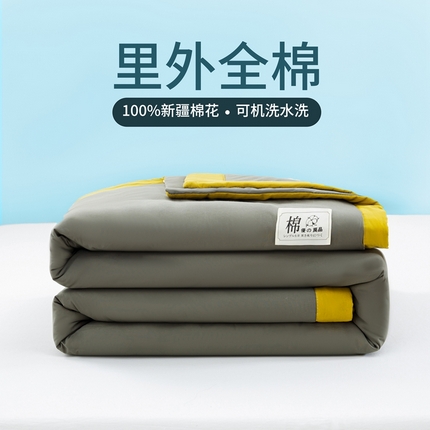 鸣升家纺 新款里外全棉100%新疆棉花被夏被四件套 绿色