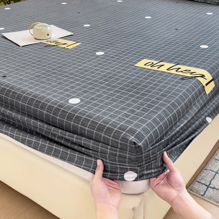 91家纺网 家纺一手货源 找家纺  楠沐家纺 2026新款印花亲肤芦荟棉水洗棉床笠 潮格