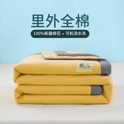 鸣升家纺 新款里外全棉100%新疆棉花被夏被四件套 黄色