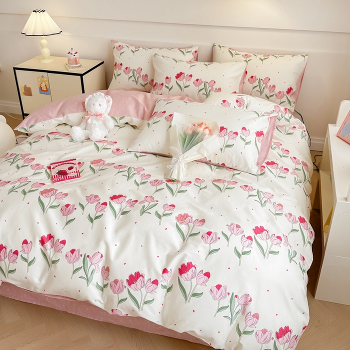 91家纺网 家纺一手货源 找家纺 呗旺鹿 2024新款小清新全棉纯棉四件套欣然花开