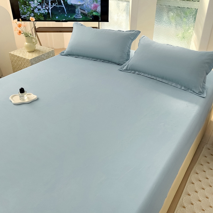 91家纺网 家纺一手货源 找家纺  楠沐家纺 2025新款纯色亲肤芦荟棉水洗棉床笠 浅灰